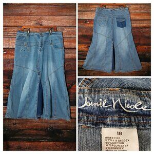Jamie Nicole Vintage Midi Jean Skirt 18 Boho Paneled Flare Blue Denim Stretch